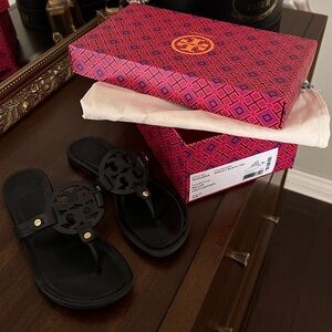 FULL SET Tori Burch Miller Sandals Black Calf Leather